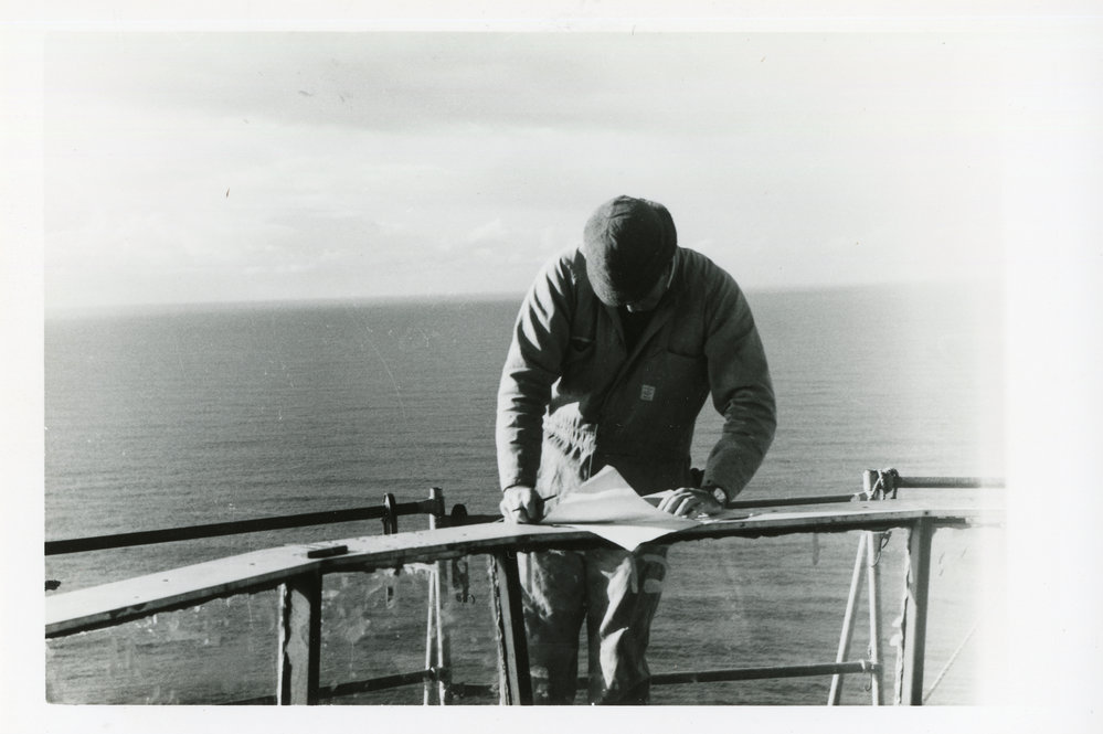 Checking the repair plan for the Smoky Cape lighthouse, 1977 
