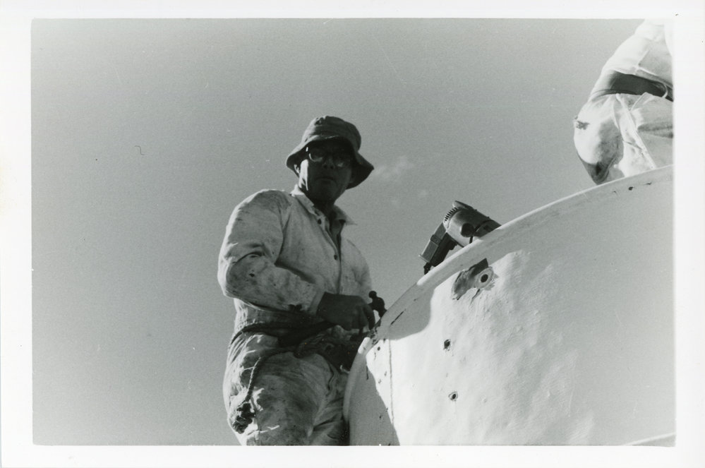 Working on top of the Smoky Cape Lighthouse, 1977 