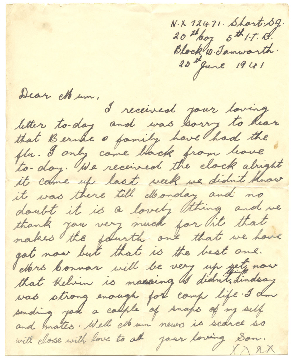 Letter from Pte. S. J. Short, 25 June 1941