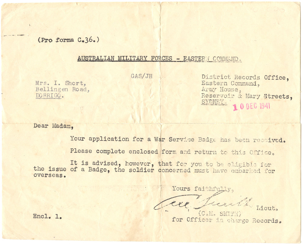 Letter from C. M. Smith, 10 December 1941