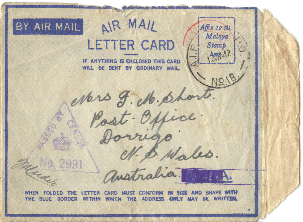 Air Mail Letter Card from Pte. S. J. Short, 11 January 1942