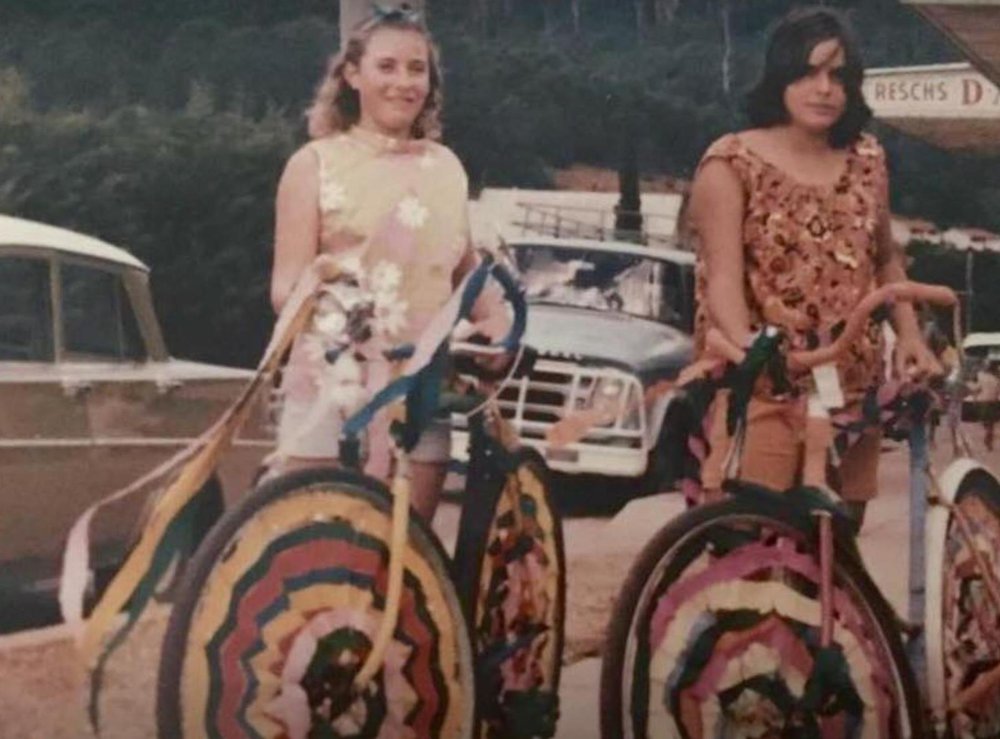 Glennis Wilson and Sharon Rewell with decorated bikes