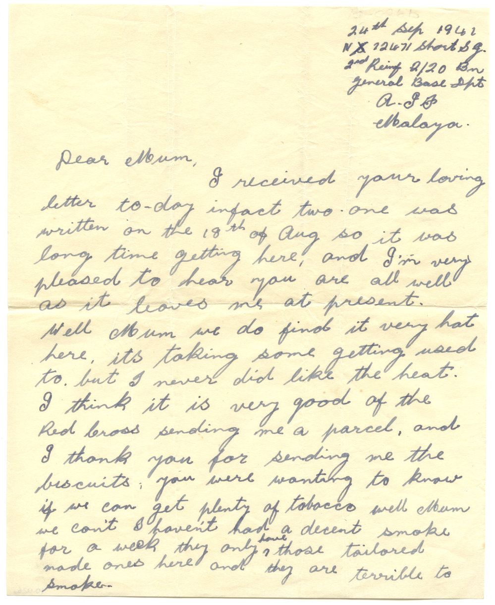 Letter from Pte. S. J. Short, 24 September 1941
