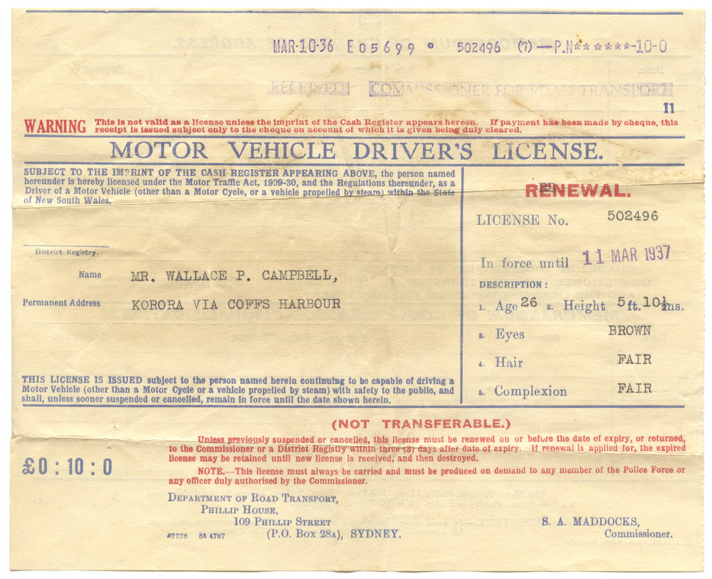 Motor Vehicle Driver's License, 1936