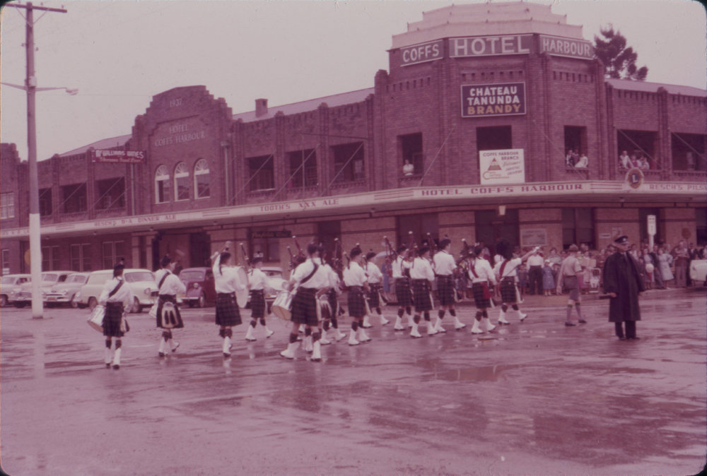 Pipe Band, Coffs Harbour Centenary Parade, 1961
