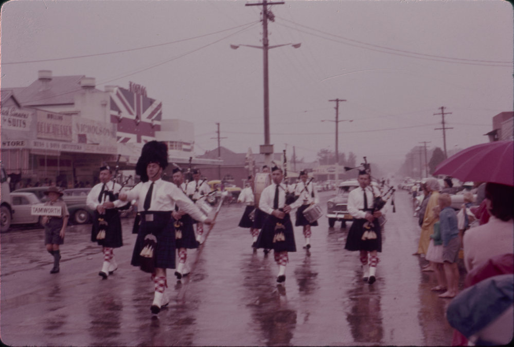 Tamworth Pipe Band in the Coffs Harbour Centenary Parade, 1961