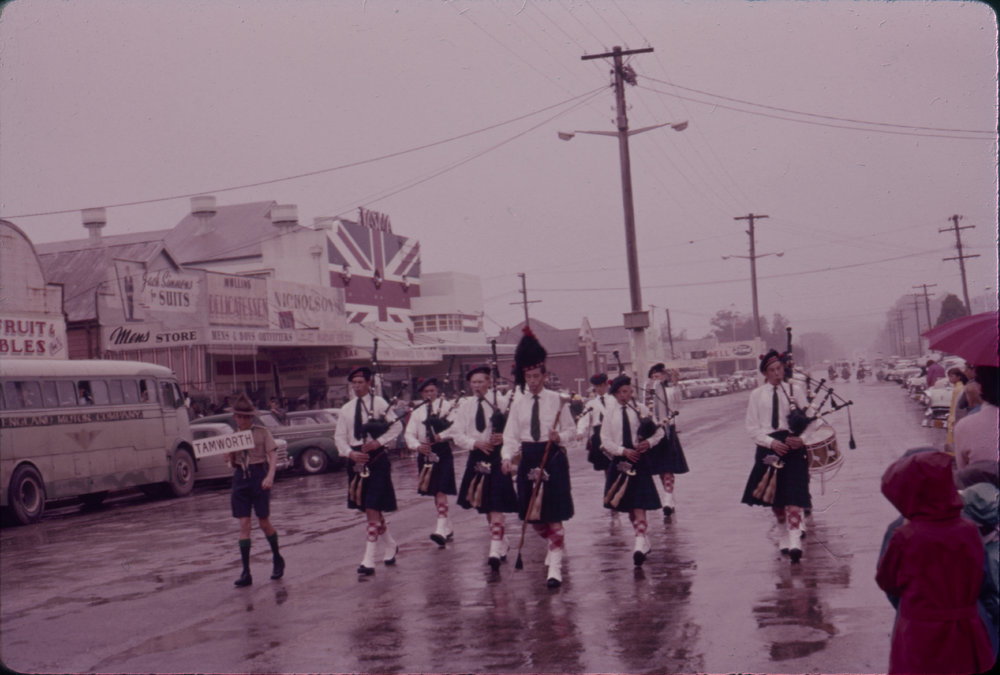 Tamworth Pipe Band in the Coffs Harbour Centenary Parade, 1961