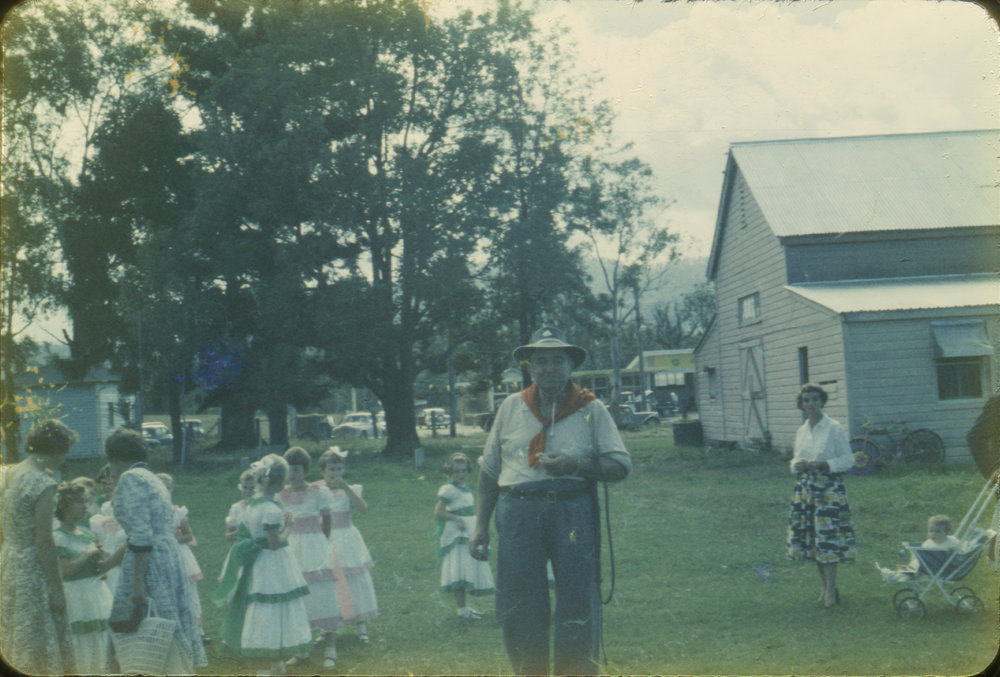 Man with stock whip, Coffs Harbour Centenary Parade, 1961