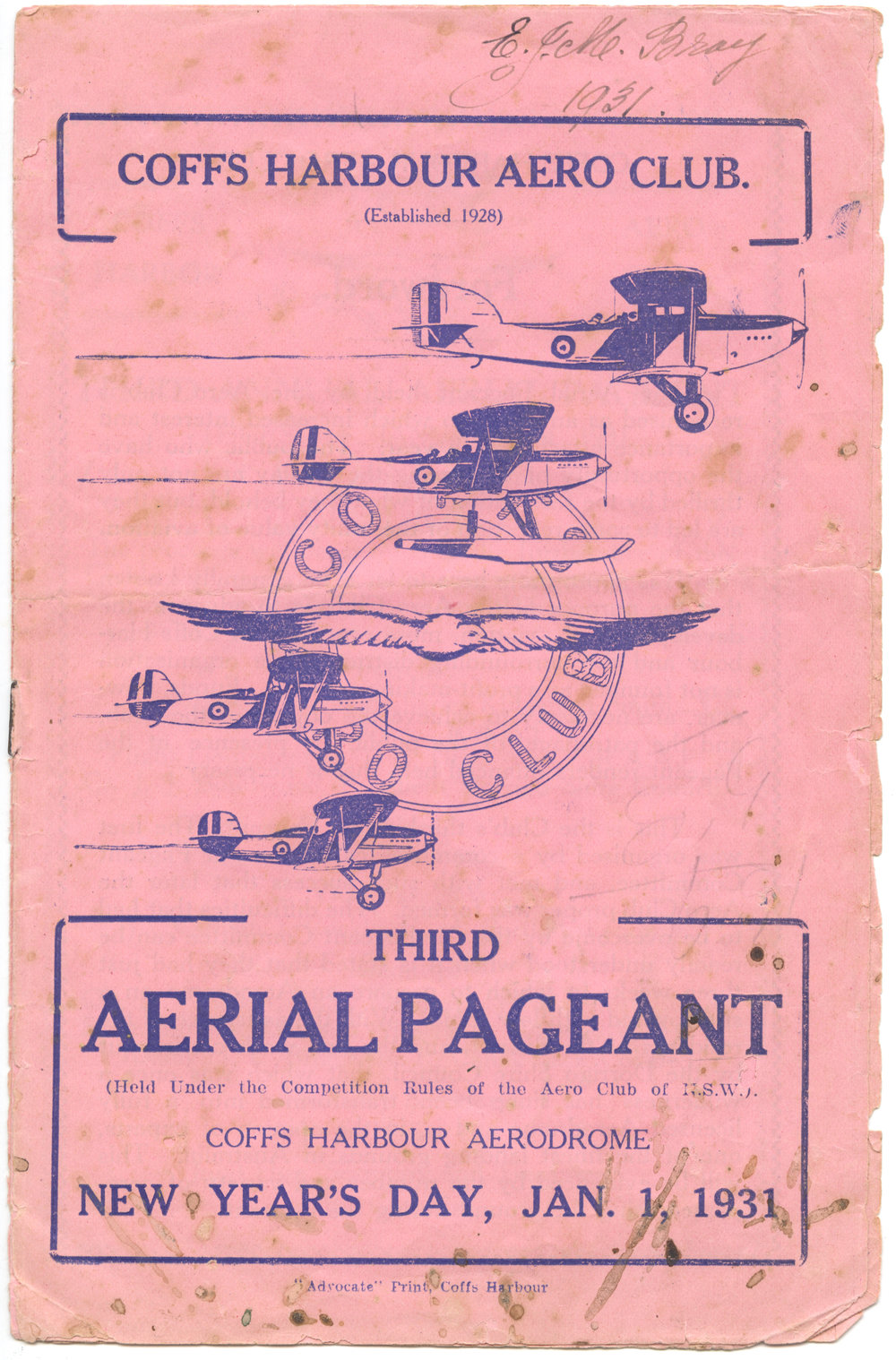 Coffs Harbour Aero Club Third Aerial Pageant programme, 1 January 1931