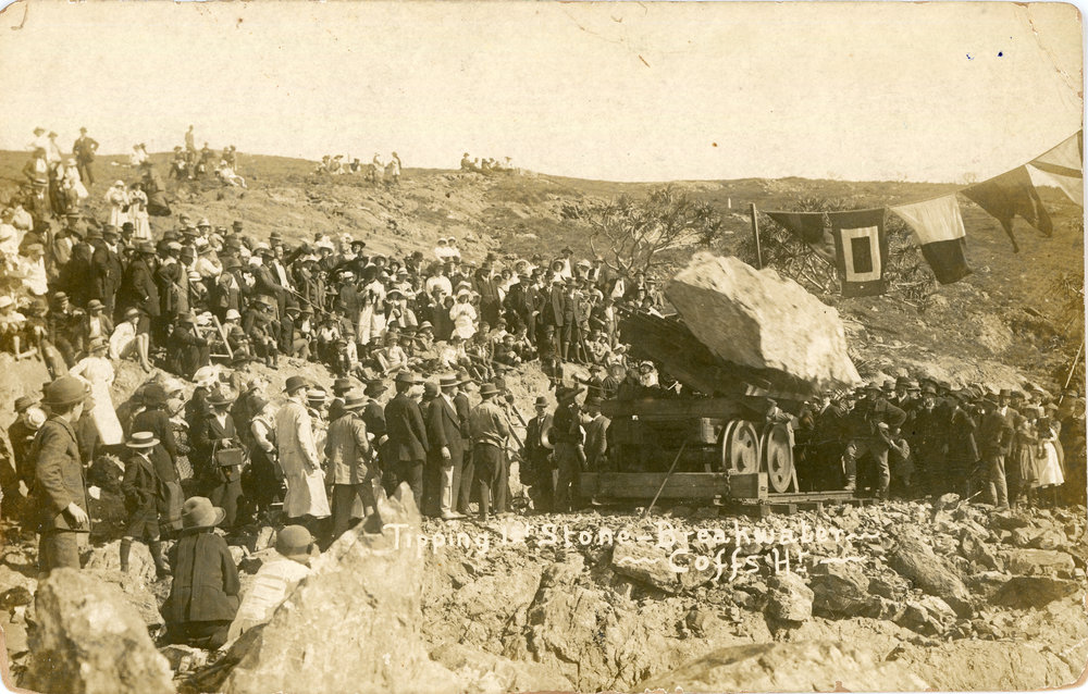 Tipping of the first stone in the eastern breakwall construction, 28 June 1917 