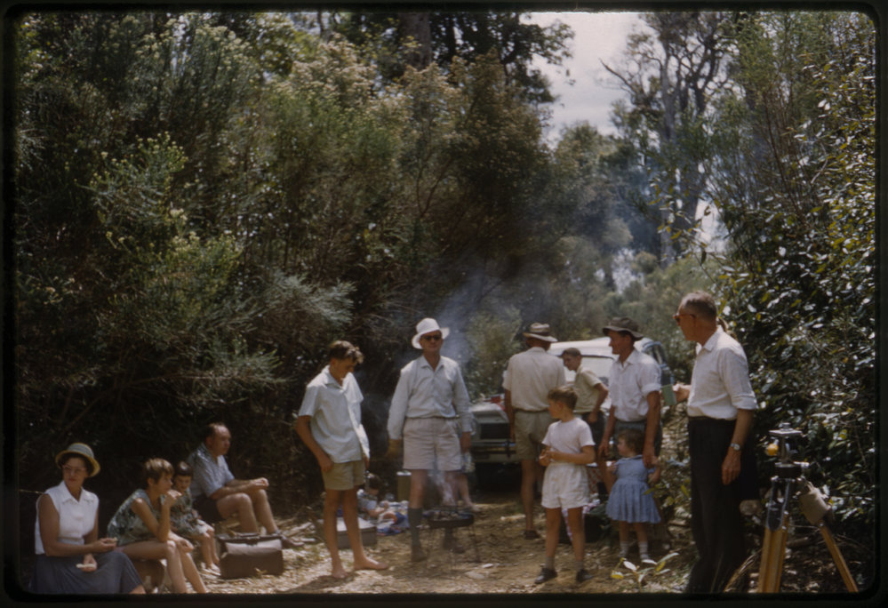 Boiling a billy on the road to Mount Moombil, 1960s