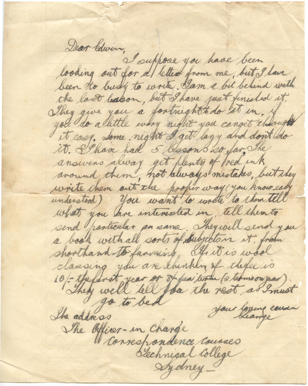 Letter to Edwin Hamey, c. 1920s