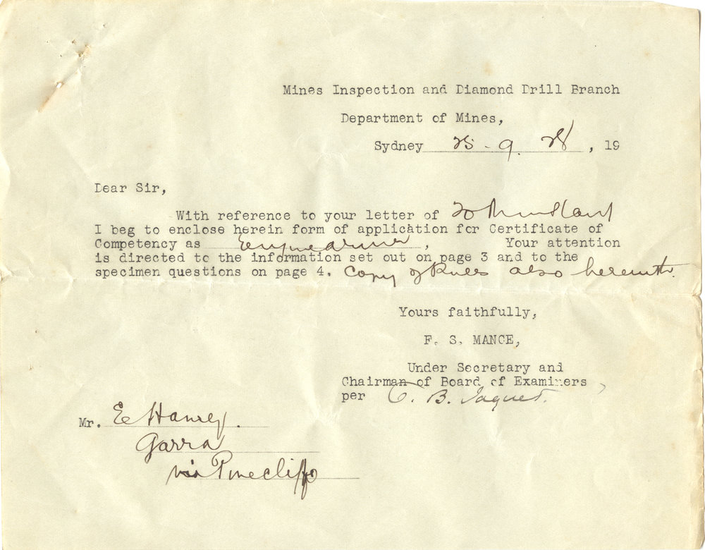 Application for Certificate of Competency as Engine Driver, 25 September 1928