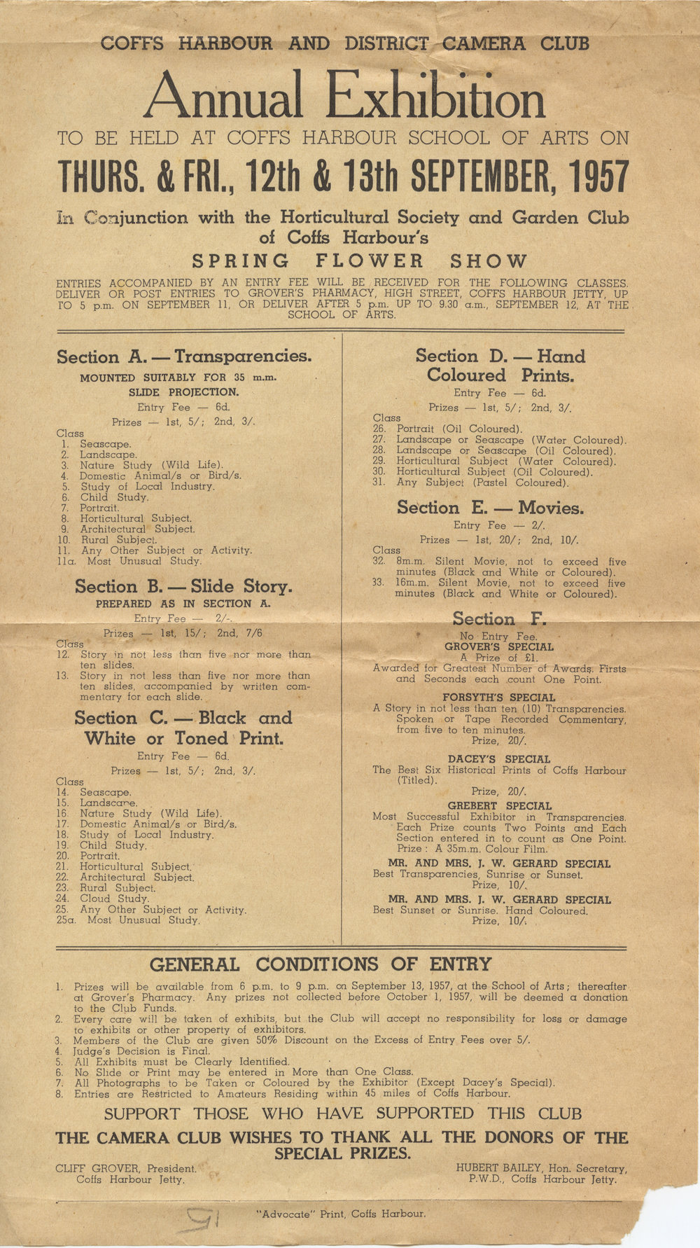 Coffs Harbour &amp; District Camera Club Annual Exhibition flyer, 1957