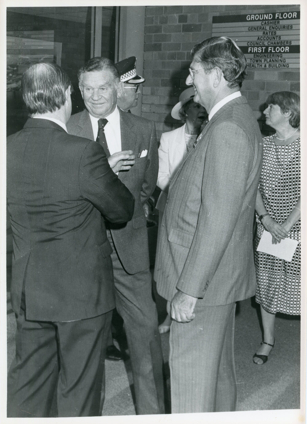 Sir James Rowland with Matt Singleton and John Smith, 18 April 1985
