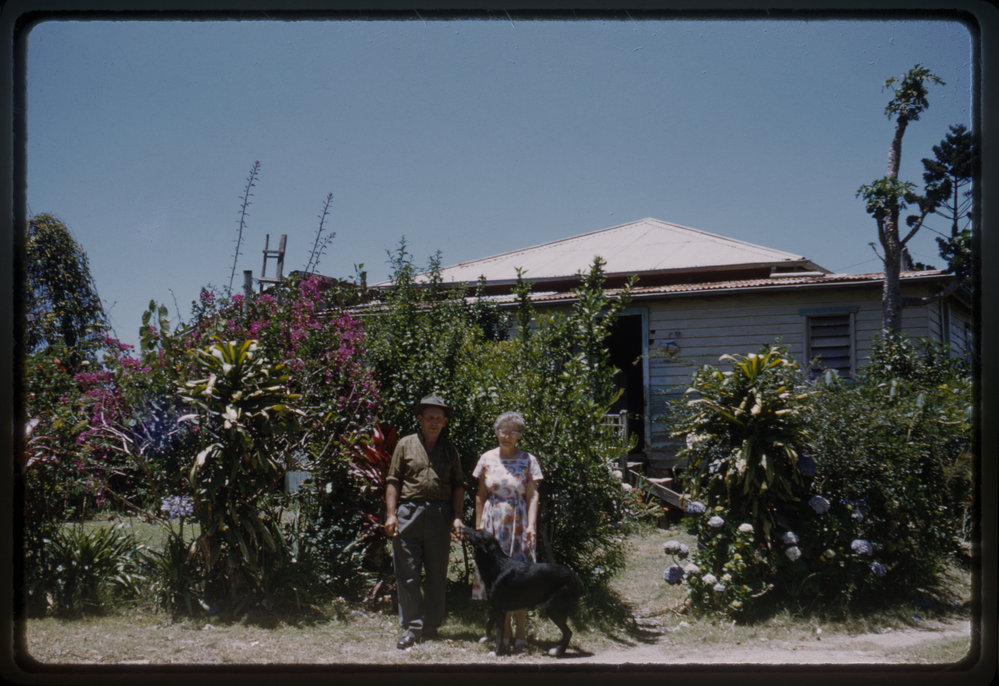 Clarry &amp; Mrs White in their garden, c. 1960s