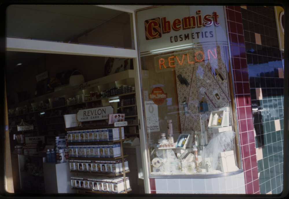 Window display, Forsyth's Pharmacy, c. 1968
