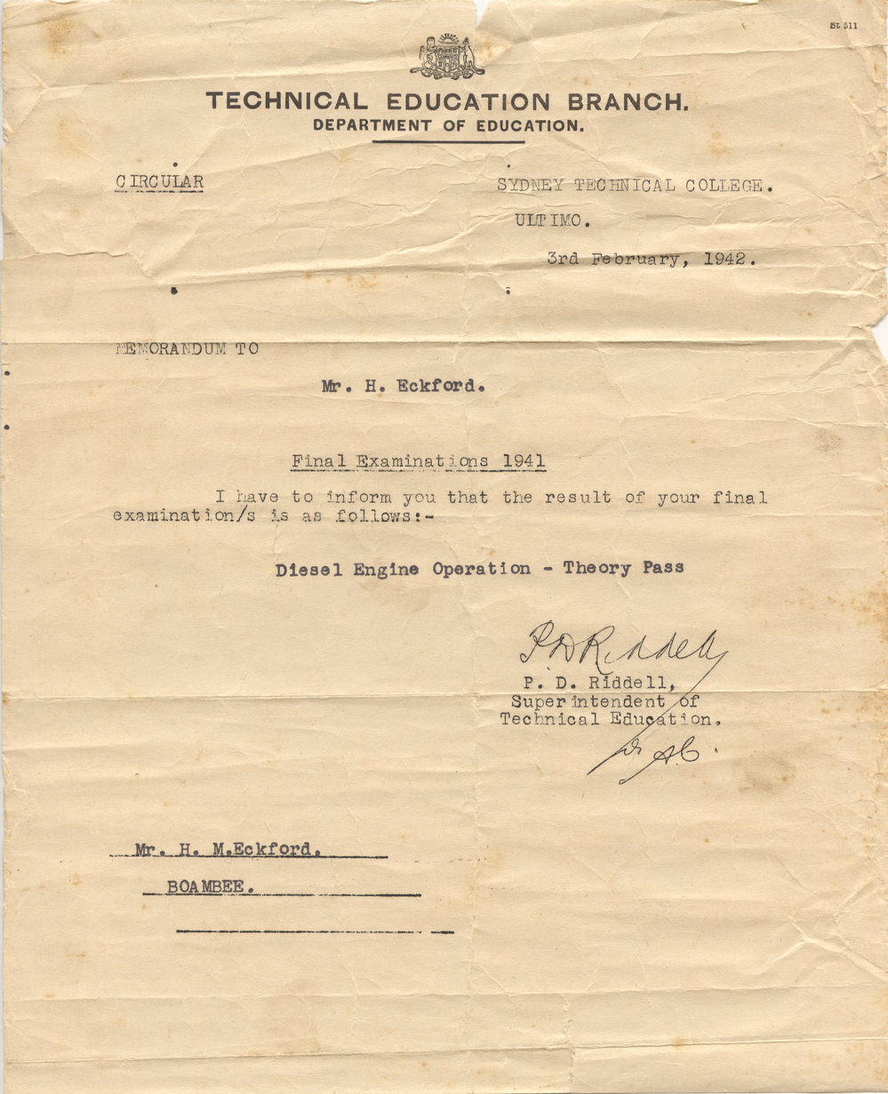 Memorandum for Harlie Eckford, 3 February 1942