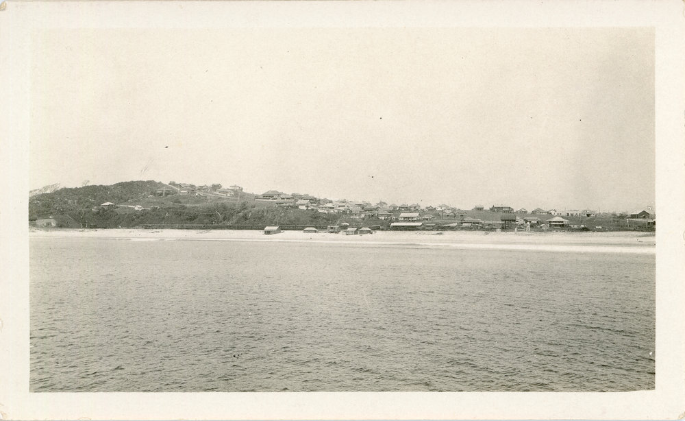 Bathing sheds on Jetty Beach, 1930