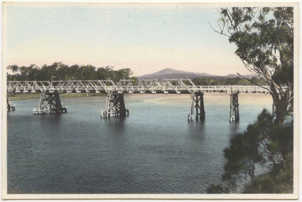 Railway bridge over Bellinger River at Urunga, 28 July 1944