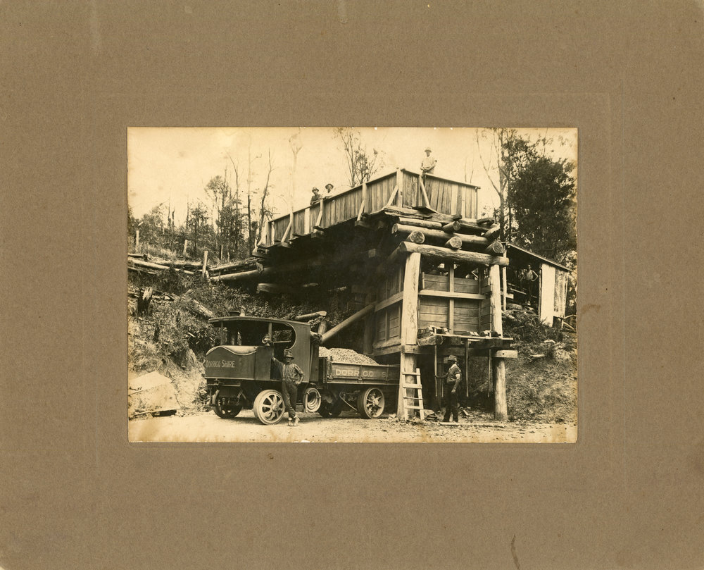 The Dorrigo Shire Council truck at Macauleys Headland gravel crusher, c.1932