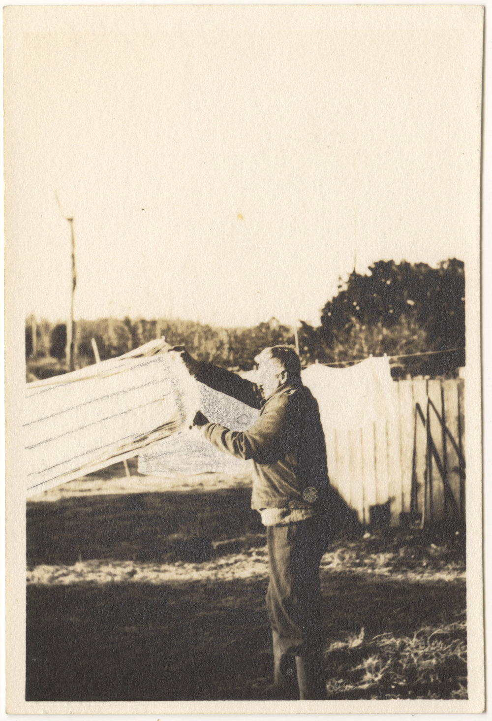 Frozen towels in winter, Karangi, c. 1940s