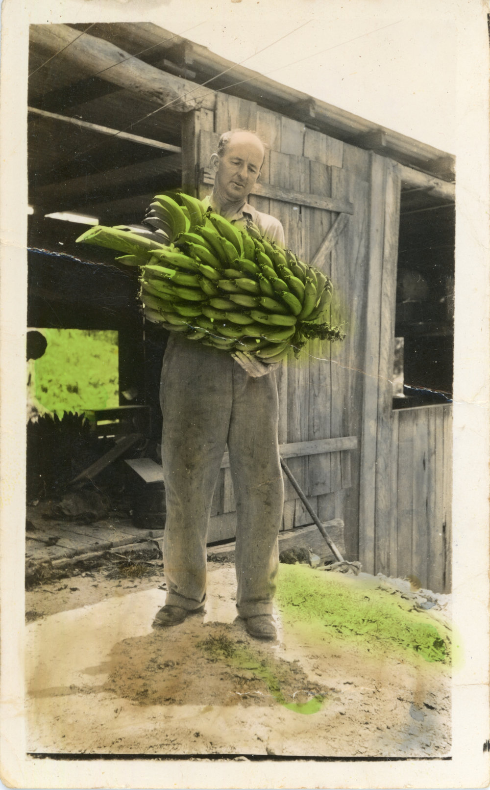 Arthur Robards holding a bunch of bananas, 1946-1950