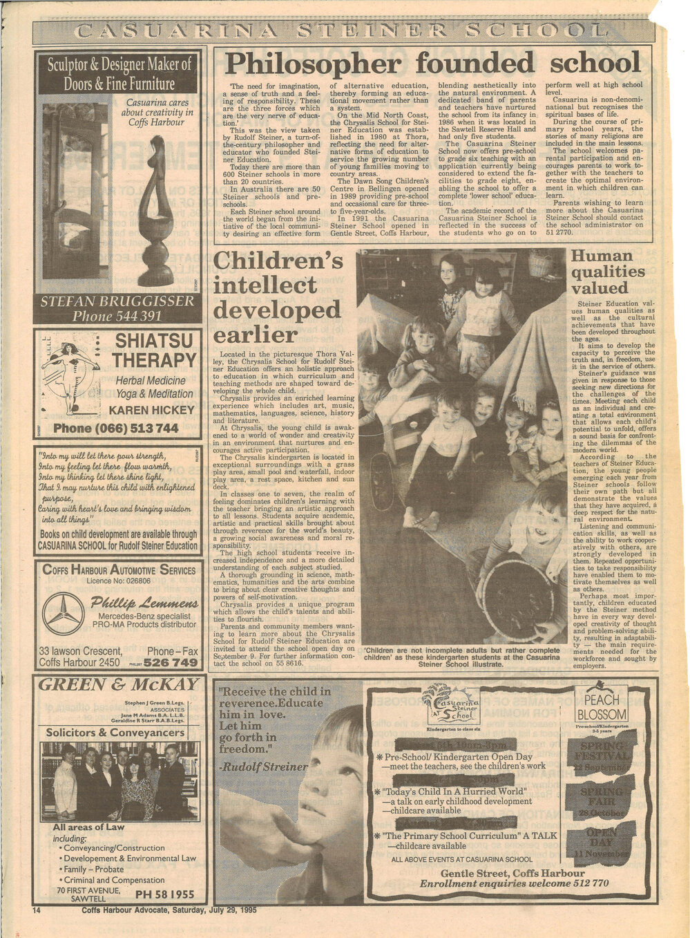 Casuarina Steiner School newspaper article