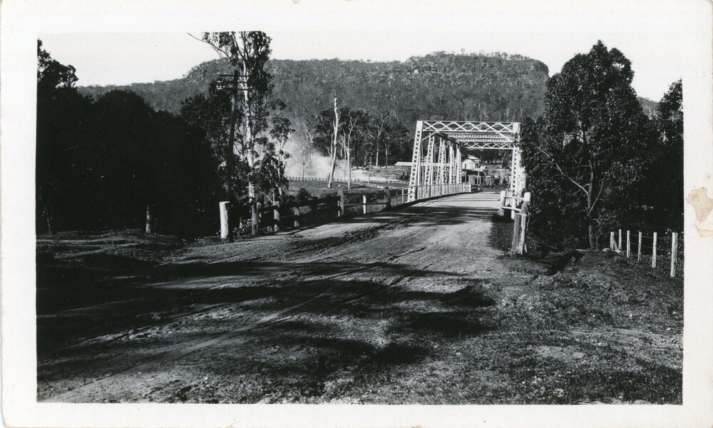 Geological formations and bridge at Glenreagh, 1930