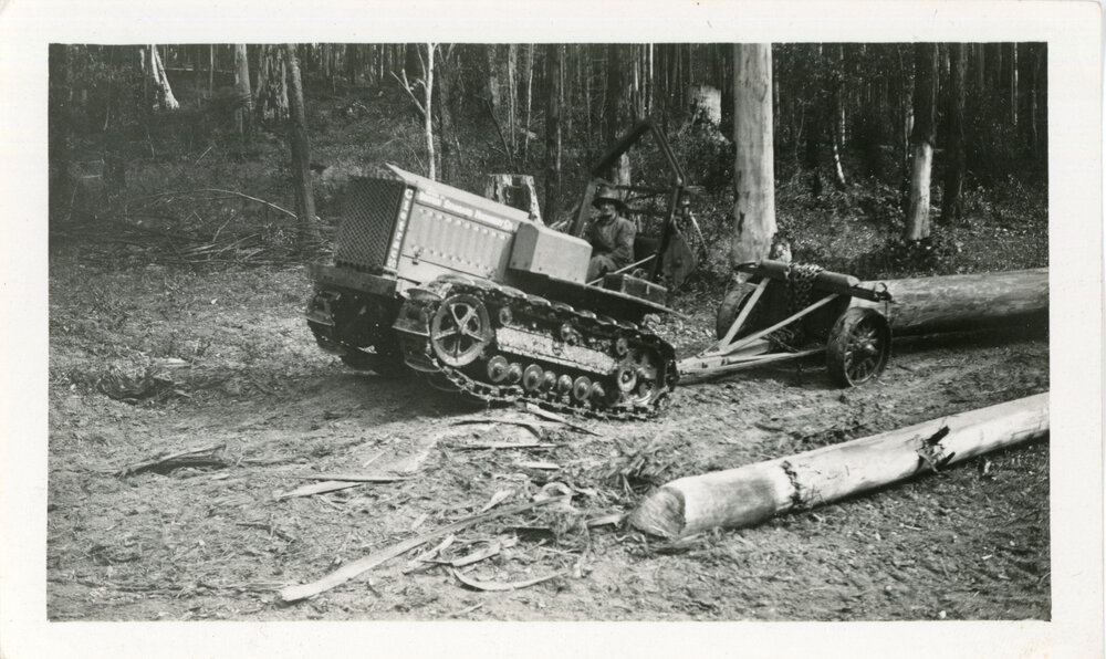 Logging with tractor, 1936