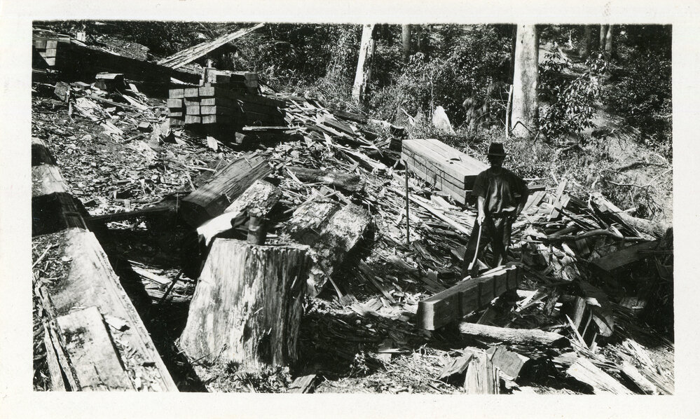 Cutting timber sleepers, early 1930s
