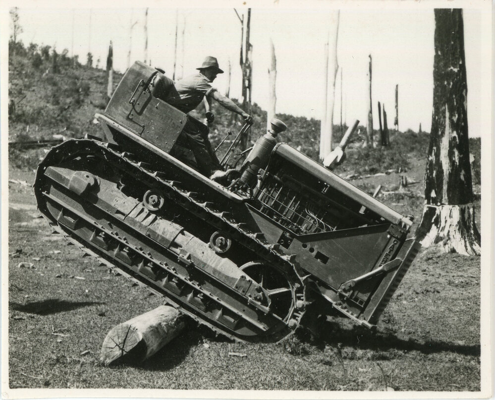 The Caterpillar tractor demonstrates its stability, 1936