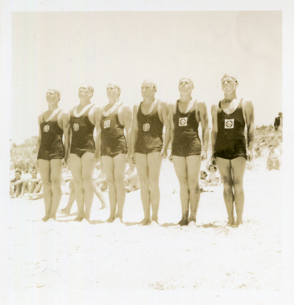 Men's surf lifesaving-team at a carnival