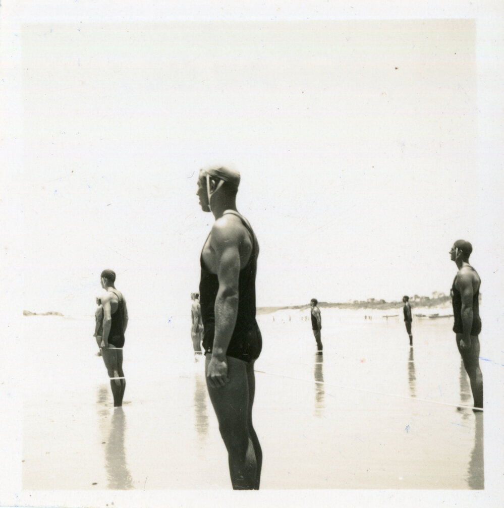 Men's surf lifesaving-team at a carnival