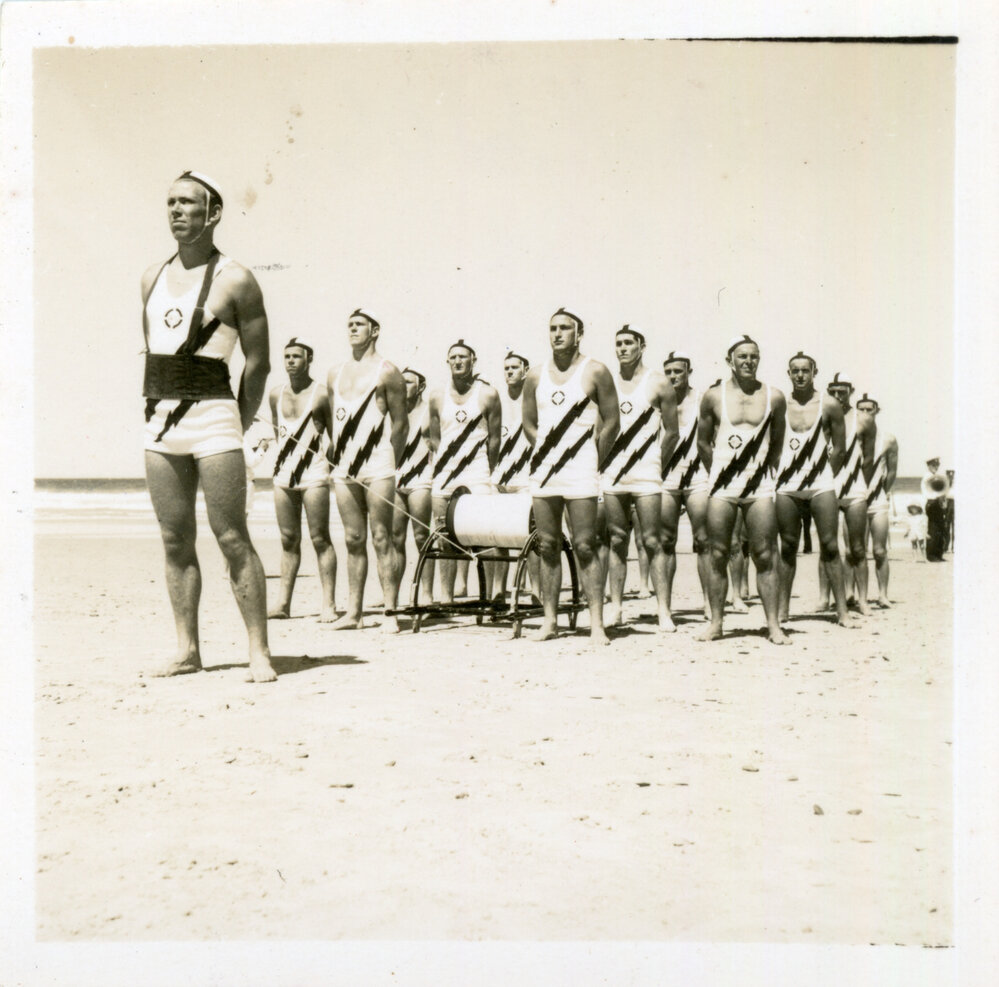 Men's surf lifesaving-team at a carnival