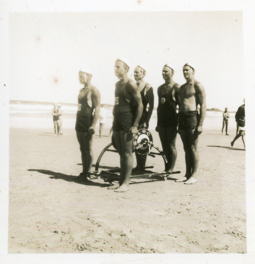 Men's surf lifesaving-team at a carnival