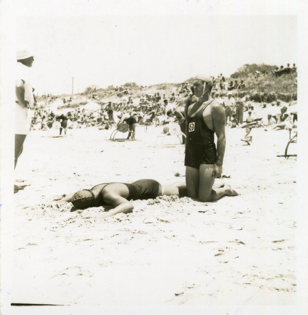 Men's surf life-saving team at a carnival