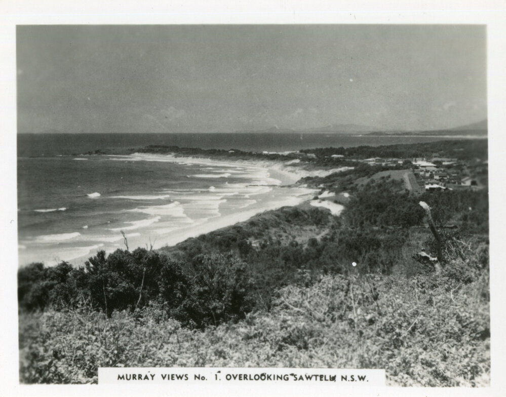 Overlooking Sawtell Beach and Sawtell township, 1930s
