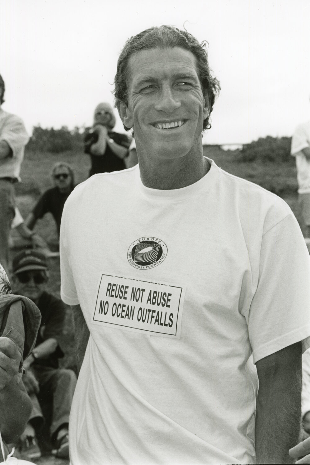 Surfer Nat Young at the Look-At-Me-Now outfall protest, November 1991