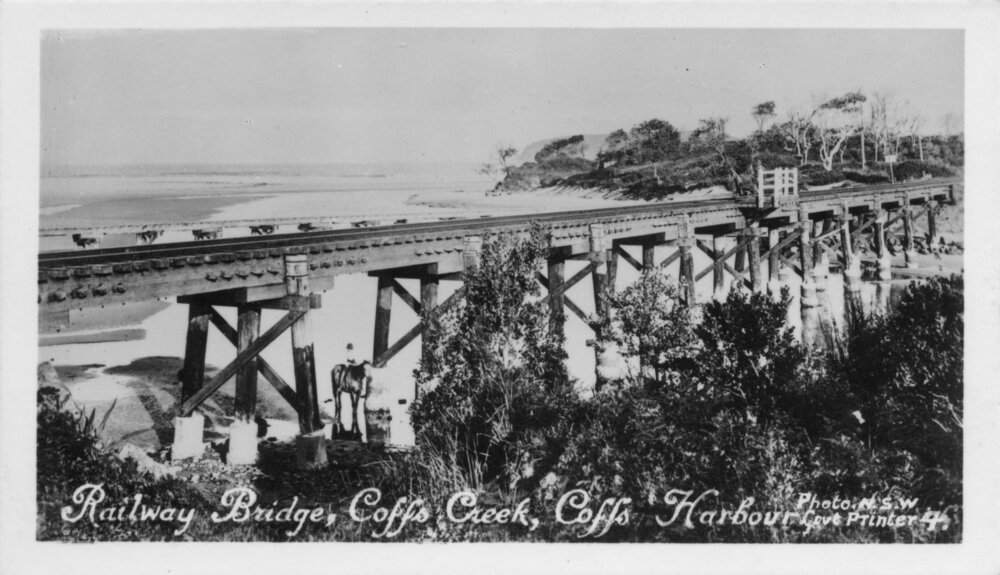 The original railway bridge across Coffs Creek, March 1928