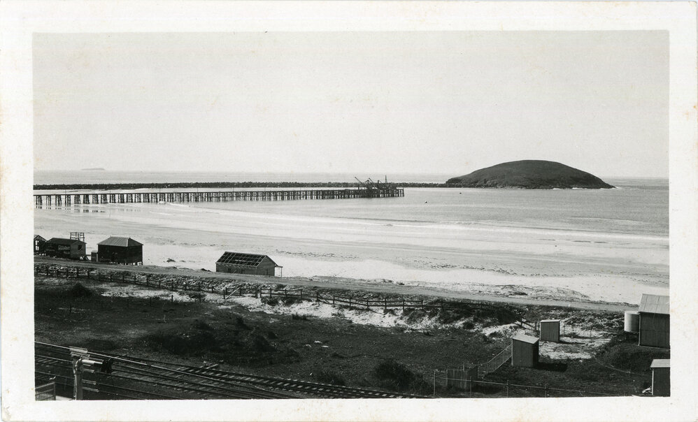 Railway line and bathing sheds, 1933