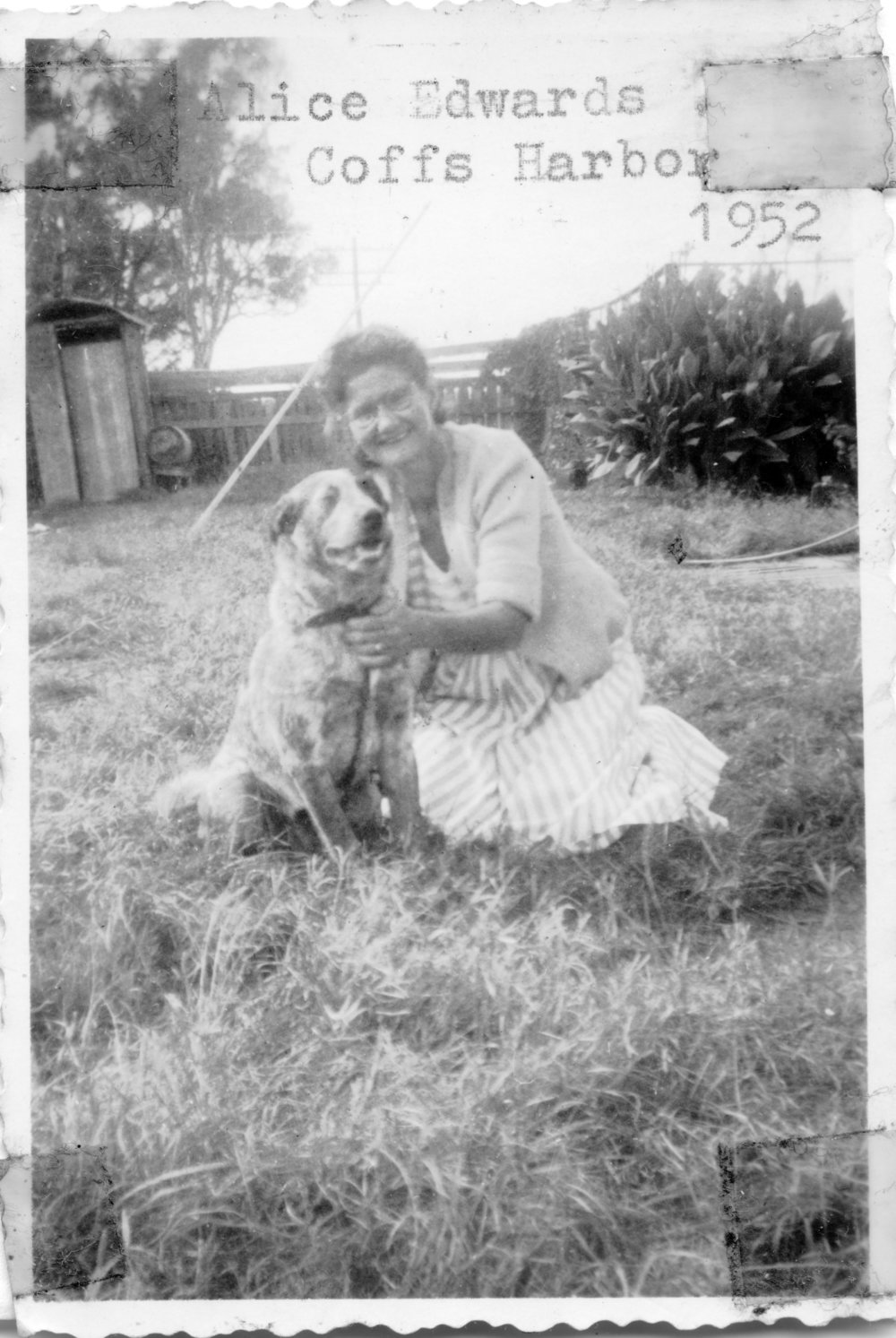 Alice Edwards with a canine companion, 1952