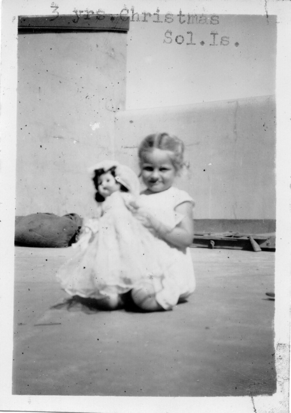 Three year old Ceri Hobman on South Solitary Island, Christmas 1951