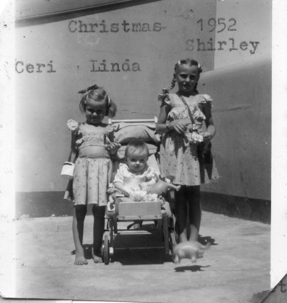 Ceri with Linda and Shirley Hobman on South Solitary Island, Christmas 1952