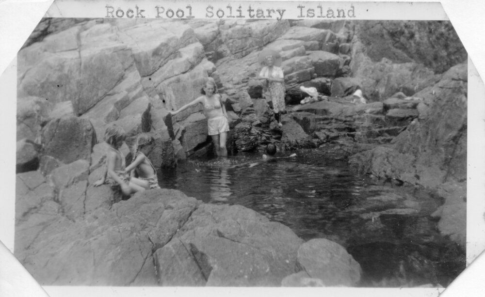 Enjoying a dip in the rock pool on South Solitary Island, 1952