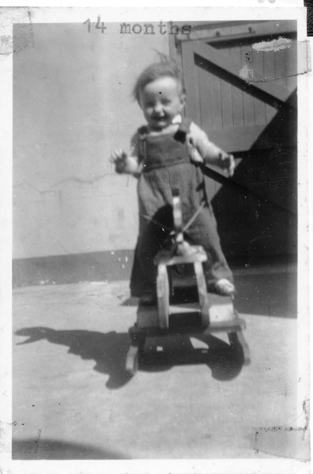 Linda Hobman riding her rocking horse on South Solitary Island, 1953