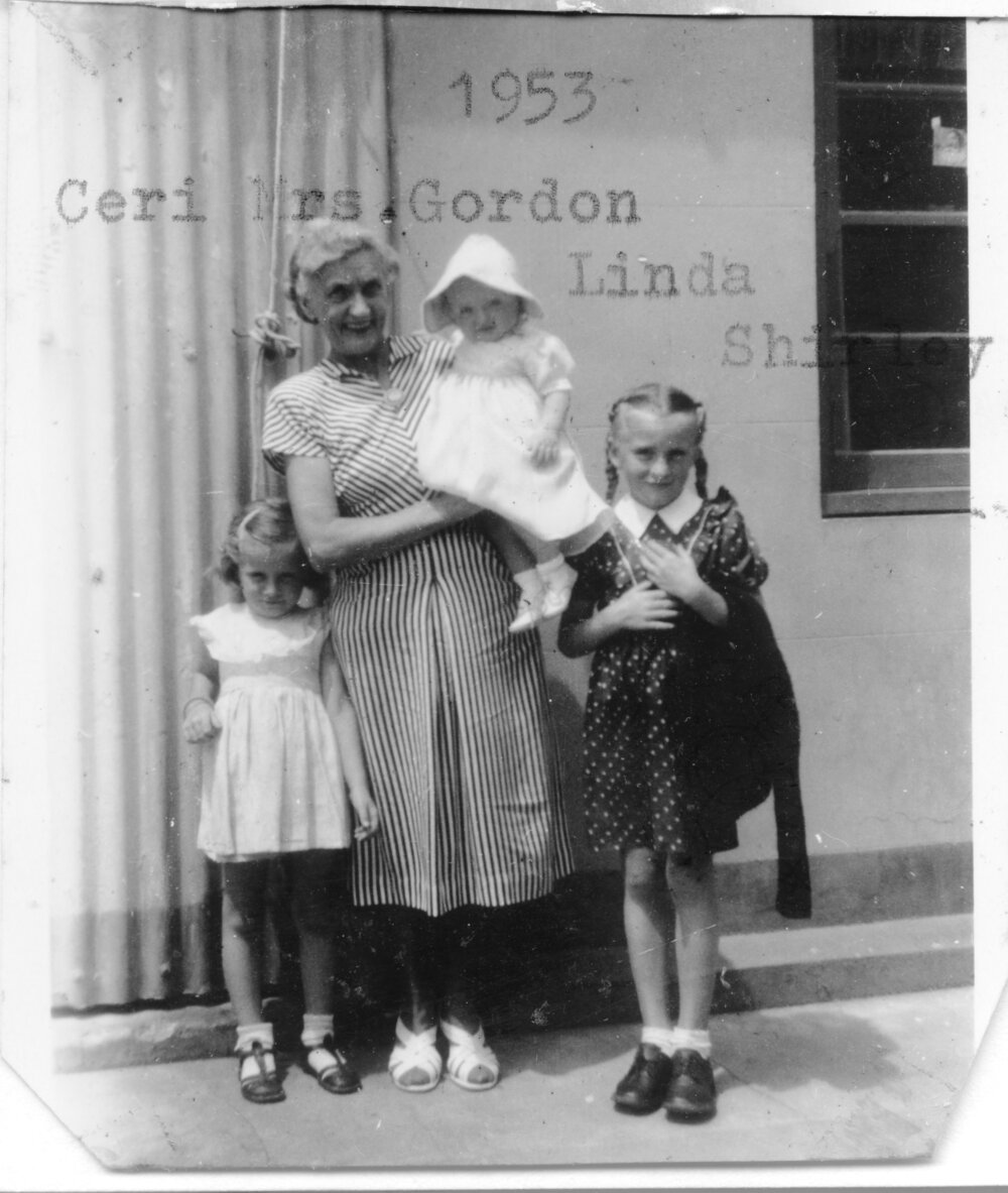 Margaret Gordon with the Hobman girls on South Solitary Island, 1953