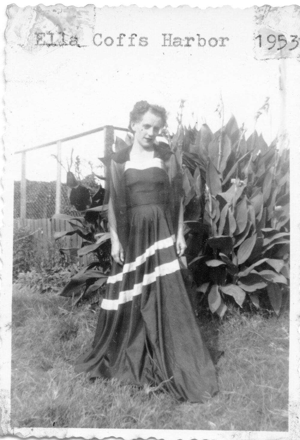 Ella Hobman in evening dress, 1953