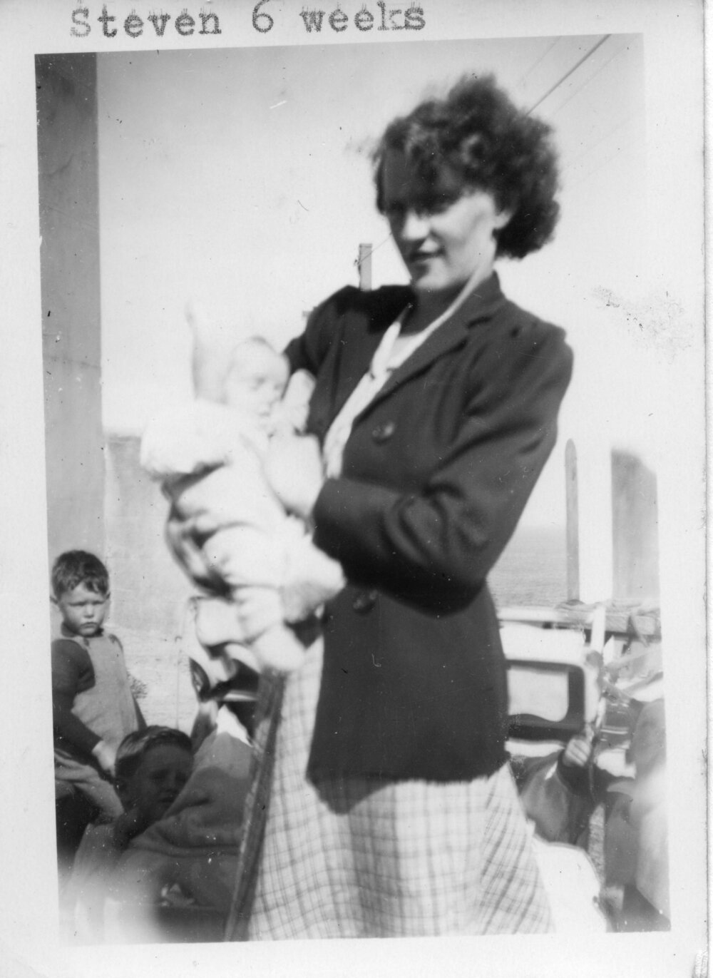 Ella Hobman with sons Jeff and baby Steven, May 1954