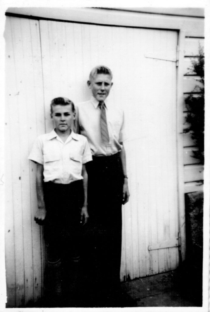 Robert with Hugh and father David Nicol at Solitary Street, mid 1950s 